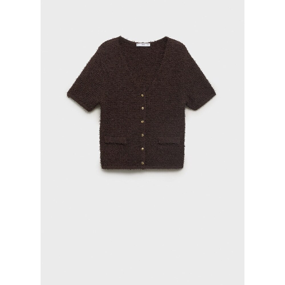 MANGO - Short-sleeved bouclé cardigan chocolate - L - Woman